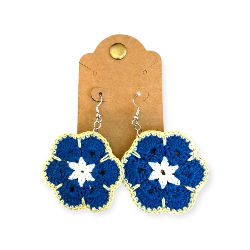 Hand Crafted Blue and White Floral Earrings